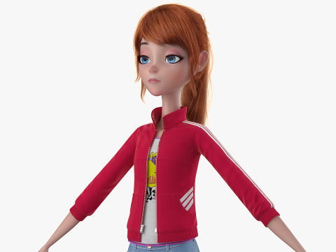 Cartoon Moto Girl Rigged 3D Model