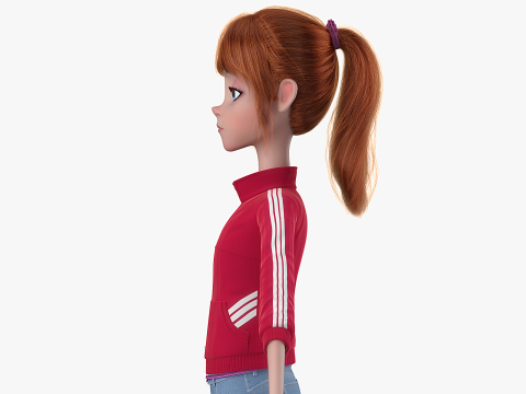 Cartoon Moto Girl Rigged 3D Model