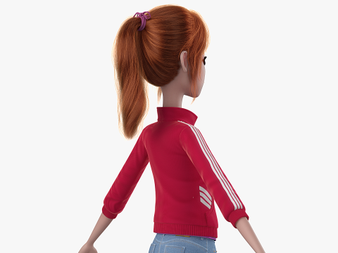 Cartoon Moto Girl Rigged 3D Model