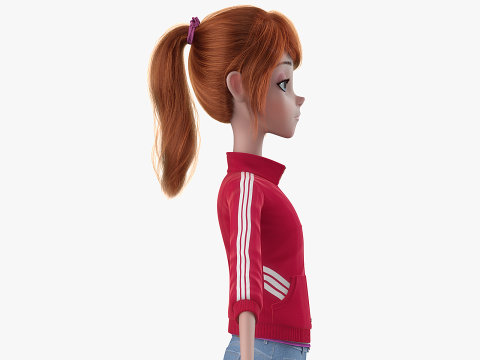 Cartoon Moto Girl Rigged 3D Model