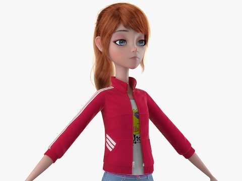 Cartoon Moto Girl Rigged 3D Model
