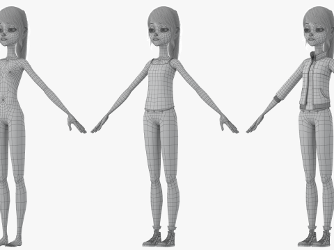 Cartoon Moto Girl Rigged 3D Model