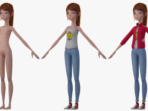 Cartoon Moto Girl Rigged 3D Model
