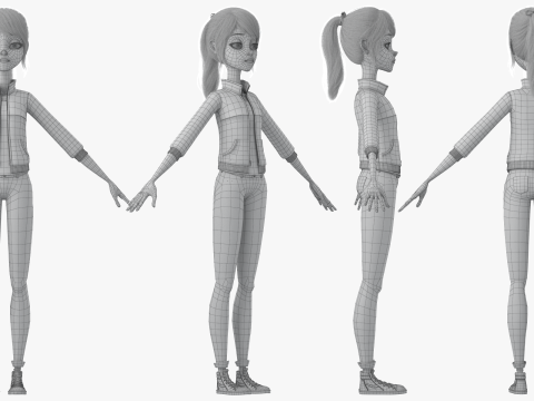 Cartoon Moto Girl Rigged 3D Model