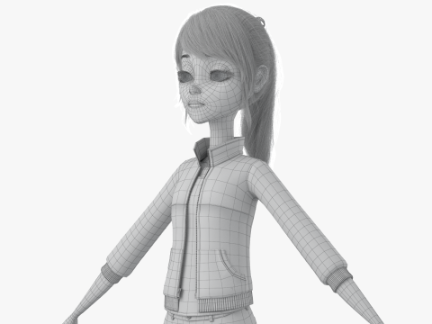 Cartoon Moto Girl Rigged 3D Model