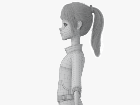 Cartoon Moto Girl Rigged 3D Model