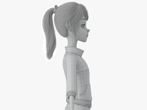 Cartoon Moto Girl Rigged 3D Model