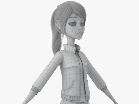 Cartoon Moto Girl Rigged 3D Model