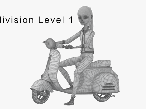 Cartoon Moto Girl Rigged 3D Model