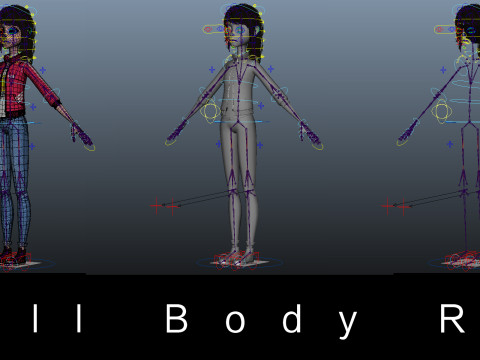 Cartoon Moto Girl Rigged 3D Model