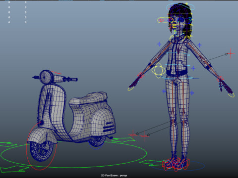 Cartoon Moto Girl Rigged 3D Model