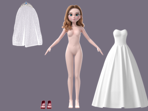 Cartoon Bride Rigged 3D-Modell