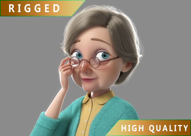 Cartoon Old Woman Rigged Modèle 3D .c4d .max .obj .3ds .fbx .stl .blend