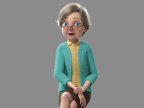 Cartoon Old Woman Rigged Modèle 3D