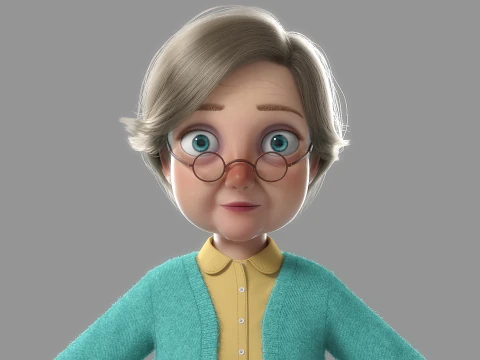 Vecchia donna del fumetto truccata Modello 3D