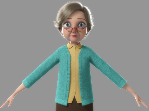 Cartoon Old Woman Rigged Modèle 3D