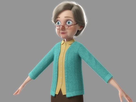 Cartoon Old Woman Rigged Modèle 3D