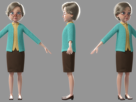 Cartoon Old Woman Rigged Modèle 3D