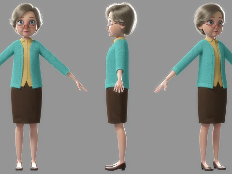 Vecchia donna del fumetto truccata Modello 3D