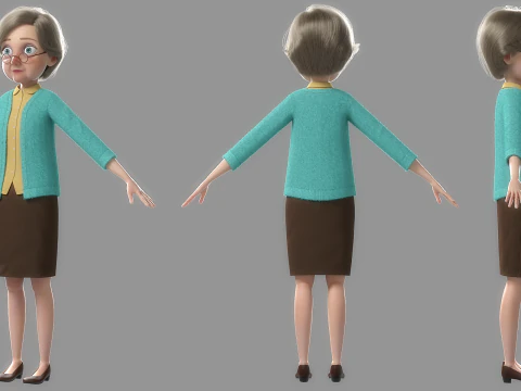 Vecchia donna del fumetto truccata Modello 3D