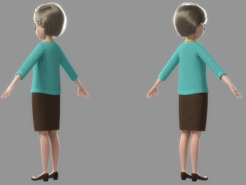 Cartoon Old Woman Rigged Modèle 3D