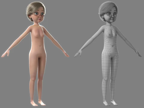 Vecchia donna del fumetto truccata Modello 3D