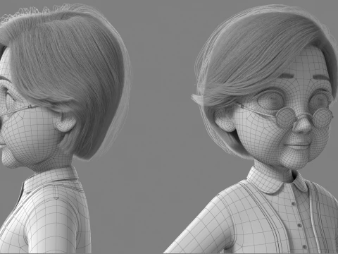 Vecchia donna del fumetto truccata Modello 3D