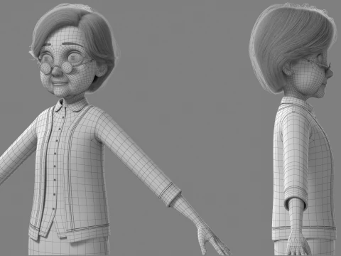 Vecchia donna del fumetto truccata Modello 3D