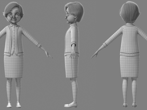 Cartoon Old Woman Rigged Modèle 3D