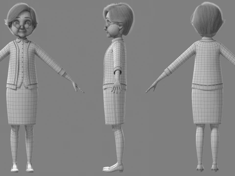 Vecchia donna del fumetto truccata Modello 3D