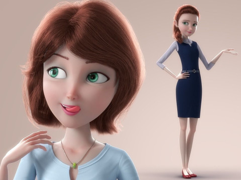 Cartoon Woman Rigged 3D Модель