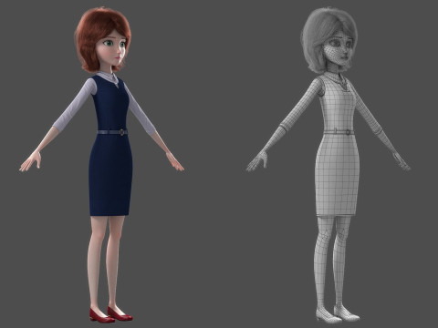 Cartoon Woman Rigged Modèle 3D
