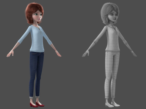 Cartoon Woman Rigged Modèle 3D