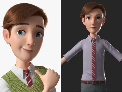 Cartoon Man Rigged 3D Модель