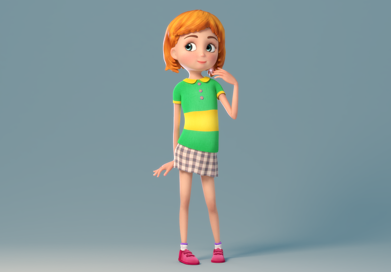 Cartoon Girl Rigged 3D Модель .c4d .max .obj .3ds .fbx .stl .blend
