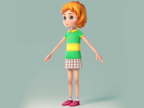 Cartoon Girl Rigged 3D Модель