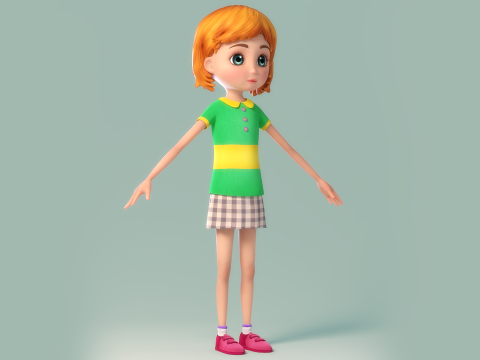 Cartoon Girl Rigged 3D Модель