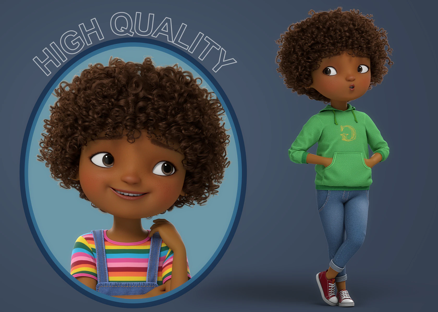 Cartoon Black Girl Rigged 3D Model .c4d .max .obj .3ds .fbx .stl .blend 