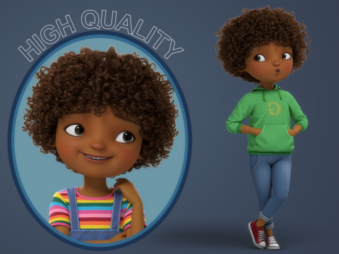 Cartoon Black Girl Rigged Model 3D