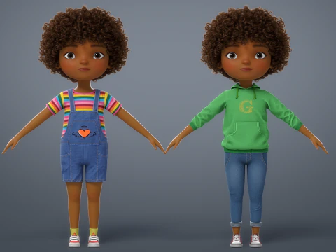 Cartoon Black Girl Rigged 3D Model