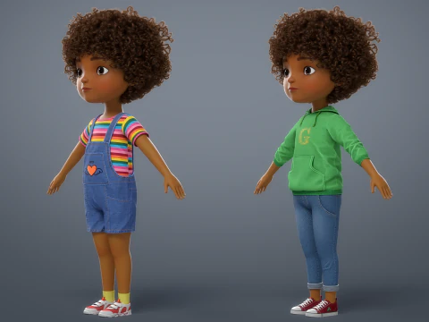 Cartoon Black Girl Rigged 3D Model