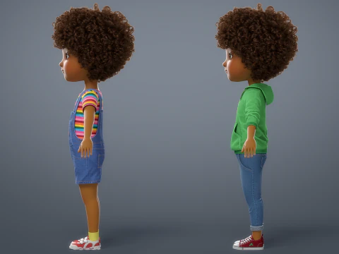 Cartoon Black Girl Rigged 3D Model