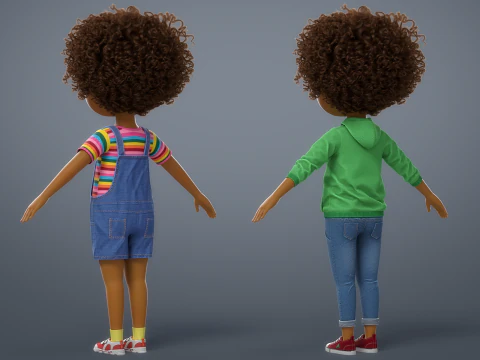 Cartoon Black Girl Rigged 3D Model