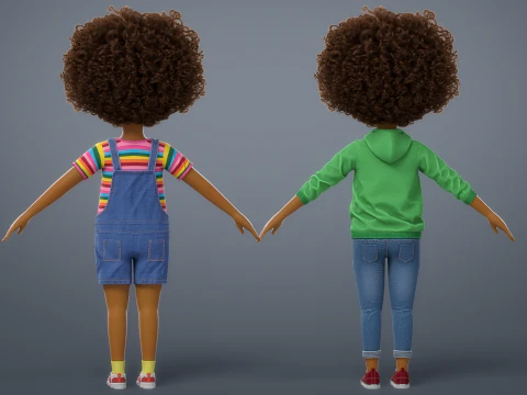 Cartoon Black Girl Rigged 3D Model