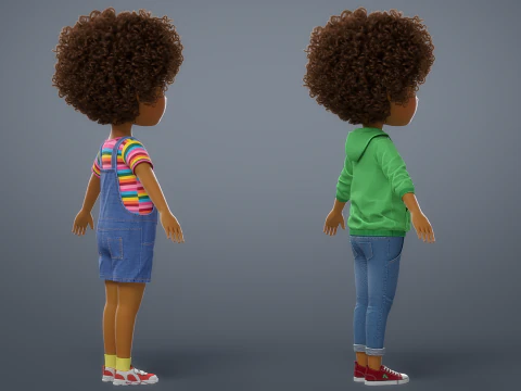 Cartoon Black Girl Rigged 3D Model