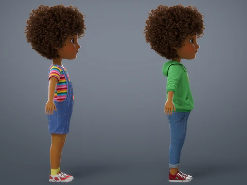 Cartoon Black Girl Rigged 3D Model