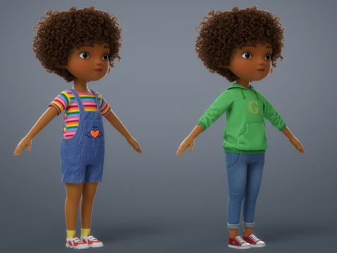 Cartoon Black Girl Rigged 3D Model