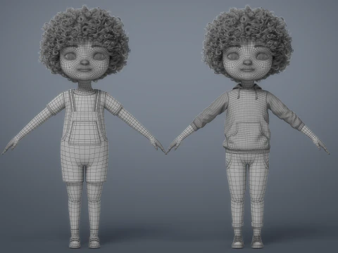 Cartoon Black Girl Rigged 3D Model