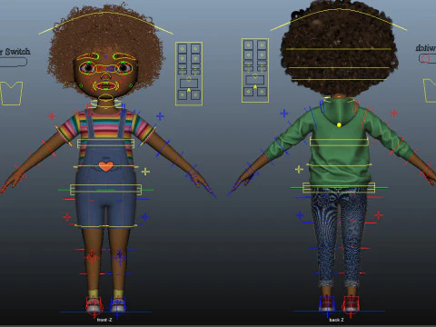 Cartoon Black Girl Rigged 3D Model