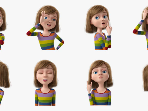 Cartoon Girl Rigged 3D Model